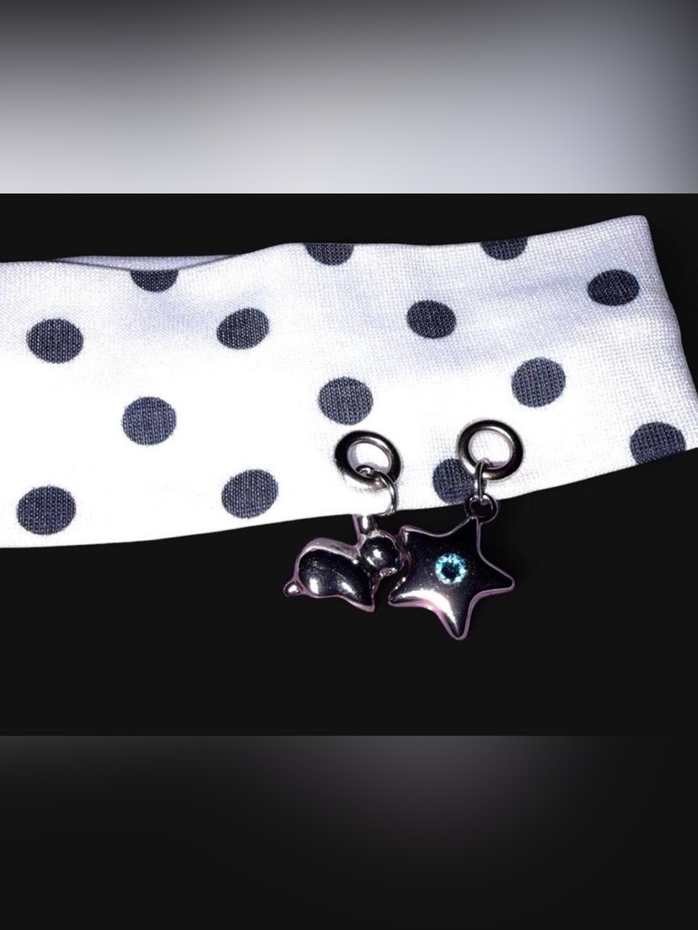 Five Fourty Nine Polka Dot Headband with Silver Star & Heart Charms